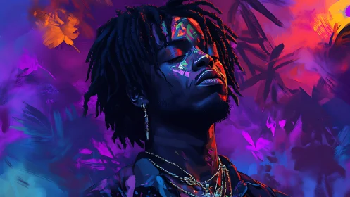 Midnight muse drifting through neon jungle dreams.