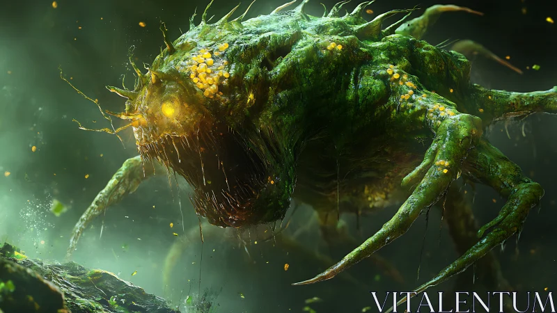 Mossy swamp creature glowing softly in misty green light.