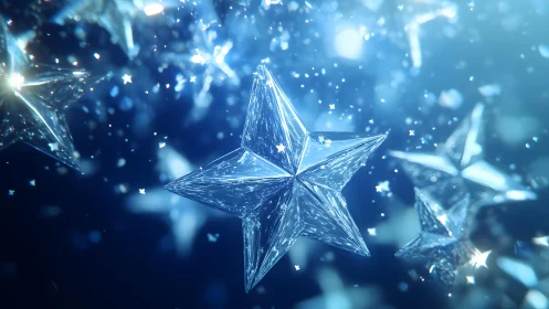 Shimmering Crystal Stars in Blue Dreamlike Digital Art Style.