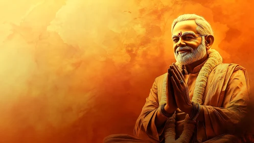 Warm-toned digital portrait of praying figure with soft gradient background