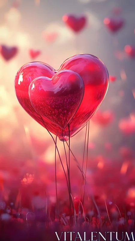 Luminous Glass Hearts Float in Soft Romantic Dreamscape.