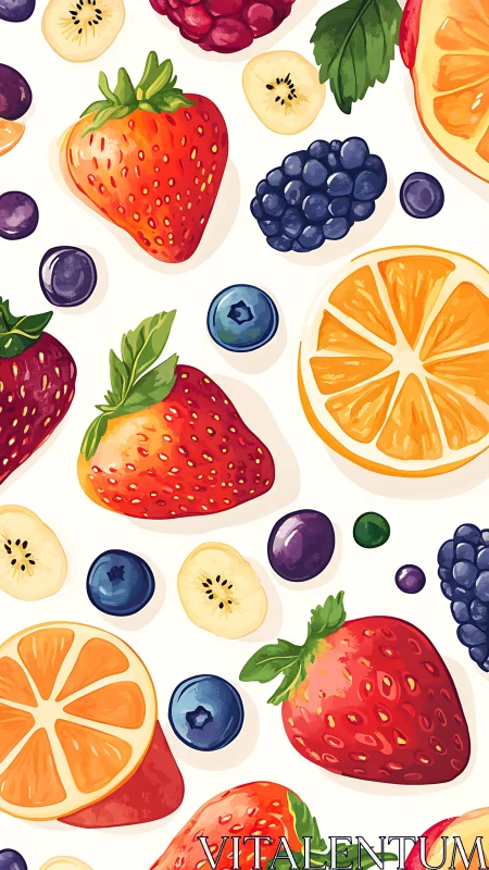 Color-saturated fruit pattern renders stylized summer produce