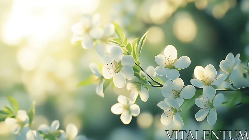 Spring Blossom Clusters Bathed in Warm Golden Sunlight