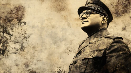 Military officer portrait rendered against distressed sepia wall