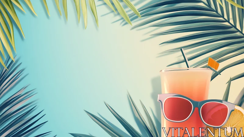 Tropical Summer Beverage Composition with Optical Accessory.