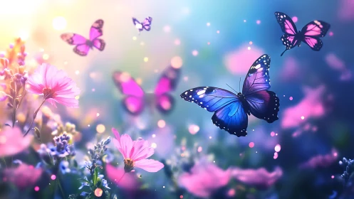 Butterflies trade secrets with twilight over glowing blooms