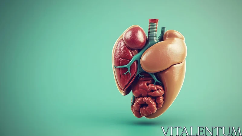 Surreal Anatomical Heart with Human Organs, Digital Illustration.