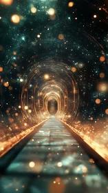 Futuristic luminescent tunnel receding in deep cosmic perspective