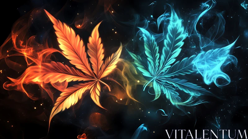 Fiery and icy cannabis leaves form opposing elemental spirits