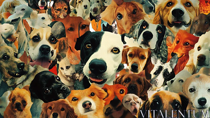 Multispecies canine facial collage with dense optical layering.