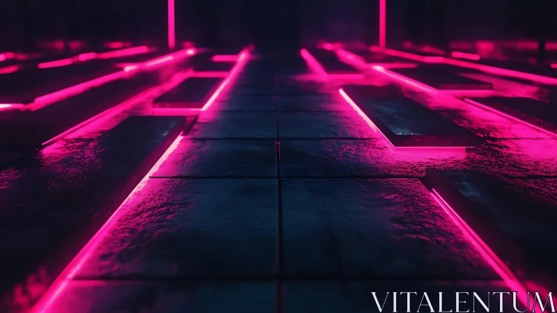 Neon pathways glow gently across a sleek futuristic floor
