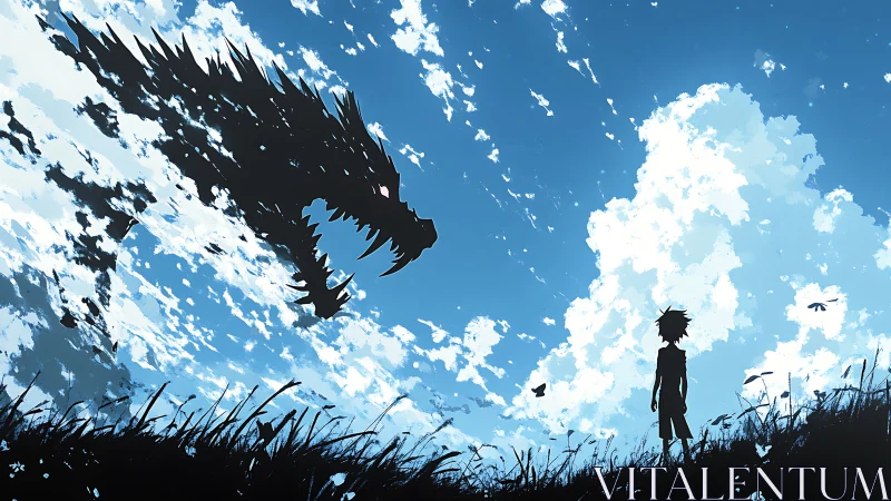 Sky dragon of shadows and a brave daydreaming child.