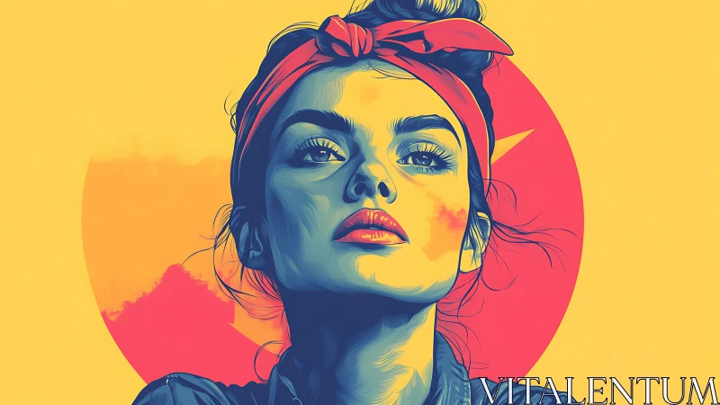 Digital vector portrait depicts woman with headband profile