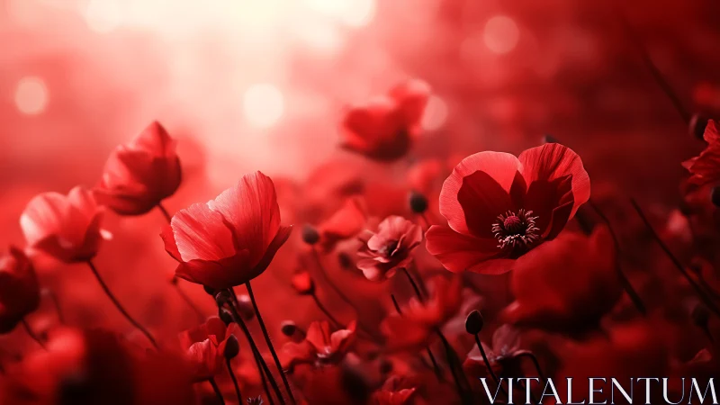 Red Poppy Field with Selective Focus Depth of Field.