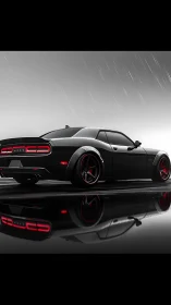 Sleek black muscle car rendered in moody high-contrast lighting