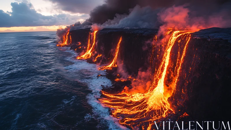 Nature's Fiery Drama: Lava Flows Meet the Sea