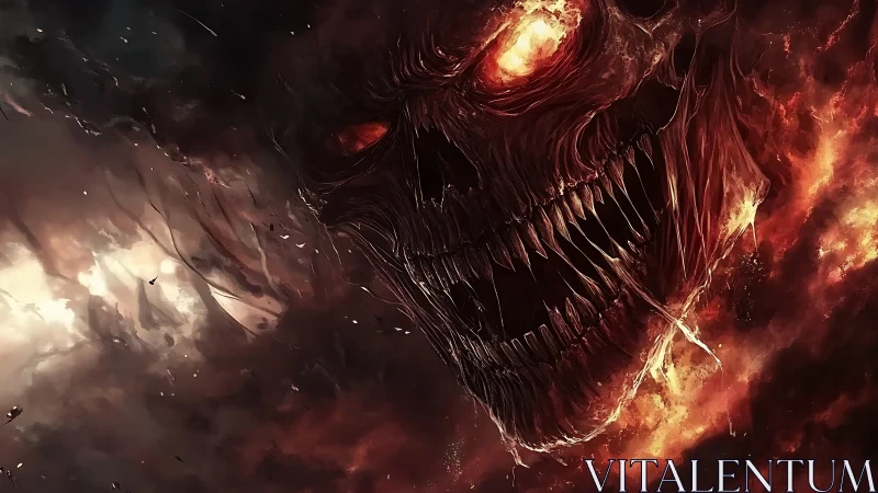 Flaming demonic skull emerges from storming inferno void