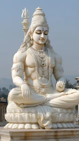 Marble Shiva breathes stillness into a hazy mountain morning