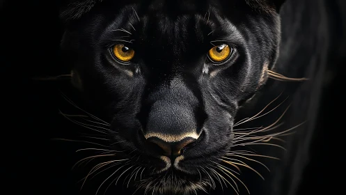 Black Panther Portrait. Piercing Golden Eyes Against Darkness.