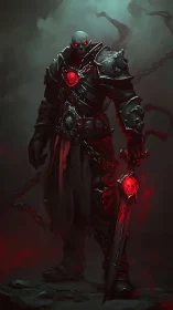 Armored undead warrior with glowing red runes and blade.