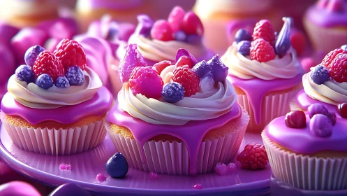 Delightful Berry-Topped Cupcakes in Vibrant Magenta.