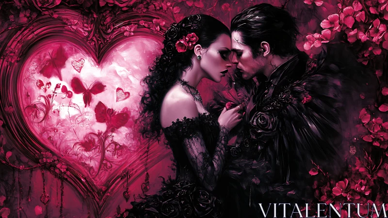 Intimate Moment in Neon Pink Floral Environment.