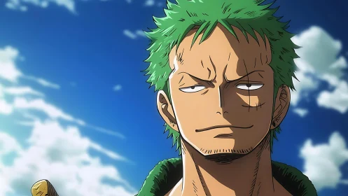 Anime swordsman portrait under strong directional sky lighting