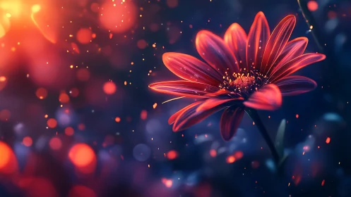 Radiant Red Flower Glowing with Warm Magical Light