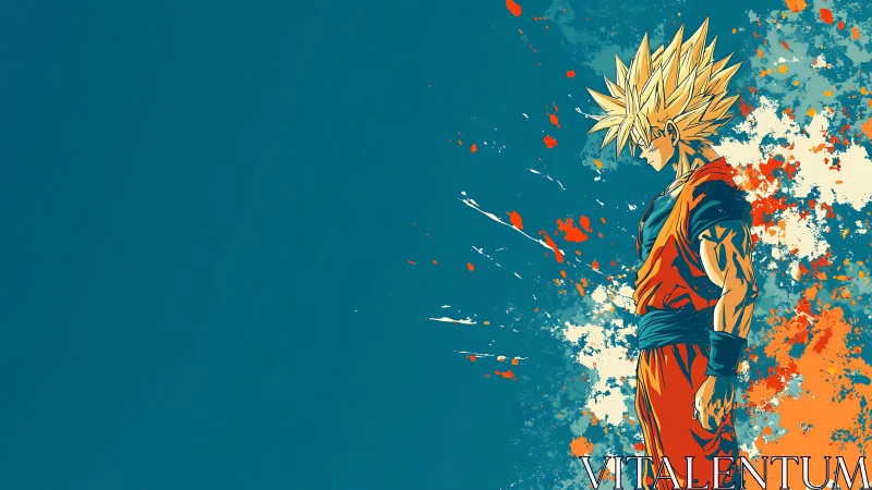 Anime warrior profile against splatter vector field study.