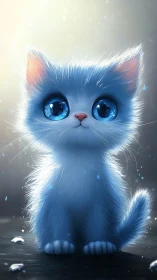Luminescent Blue Feline with Crystalline Eyes and Ethereal Fur Rendering
