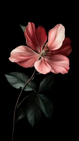 Delicate Crimson Bloom Opens Against Soft Black Backdrop