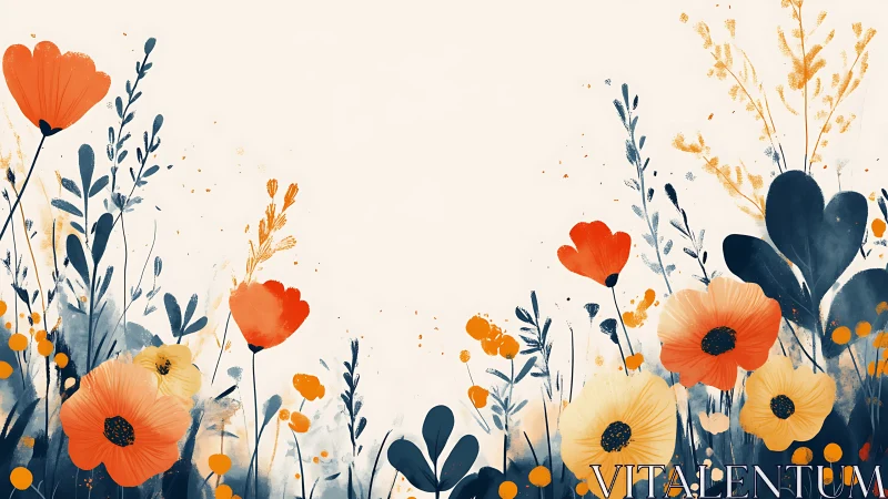 Botanical Watercolor Composition with Chromatic Gerbera and Foliage.