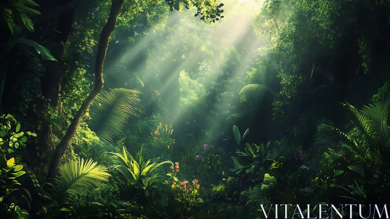 Tropical Forest Interior with Filtered Sunlight