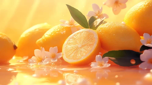 High-key macro lemons with cut cross-section and specular highlights