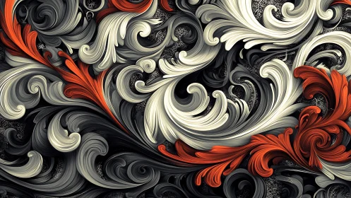 Parametric baroque vortexes in tricolor fluid filigree field.