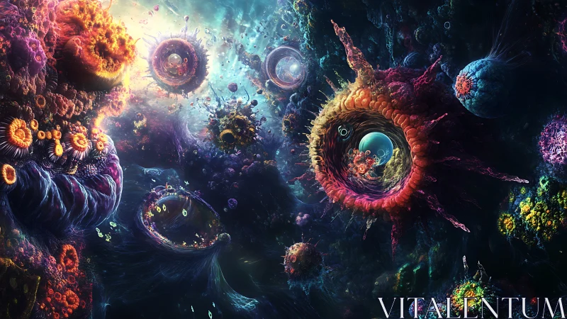 Colorful alien microcosm of swirling organic structures.