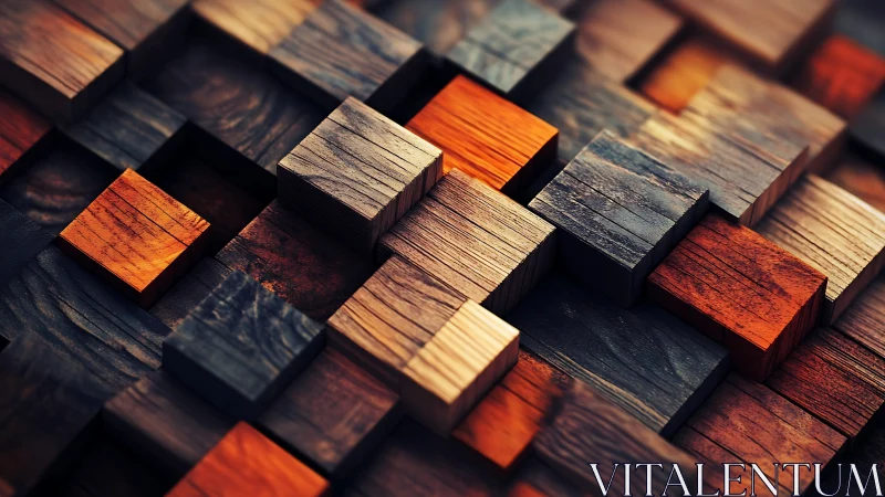 Stacked wooden cubes form layered geometric surface pattern