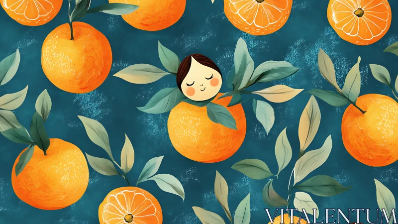 Dreamy citrus grove cradling a shy little orange spirit.