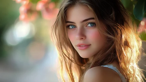 Backlit portrait of blue-eyed woman with shallow depth rendering