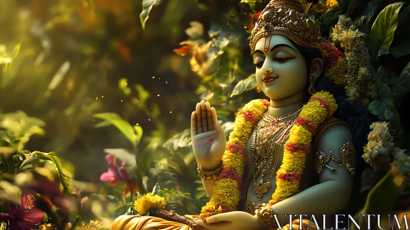 Golden forest deity in gentle blessing light.