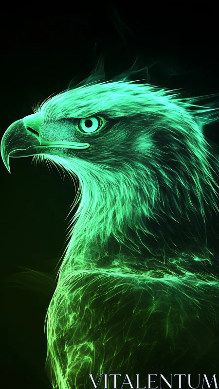 Neon fractal eagle profile in luminous emerald plasma.