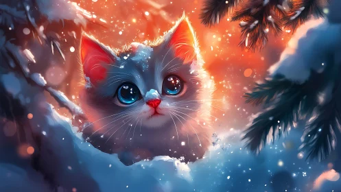 Celestial Whisker Dream: A Radiant Cat Emerges from Winter's Glow.