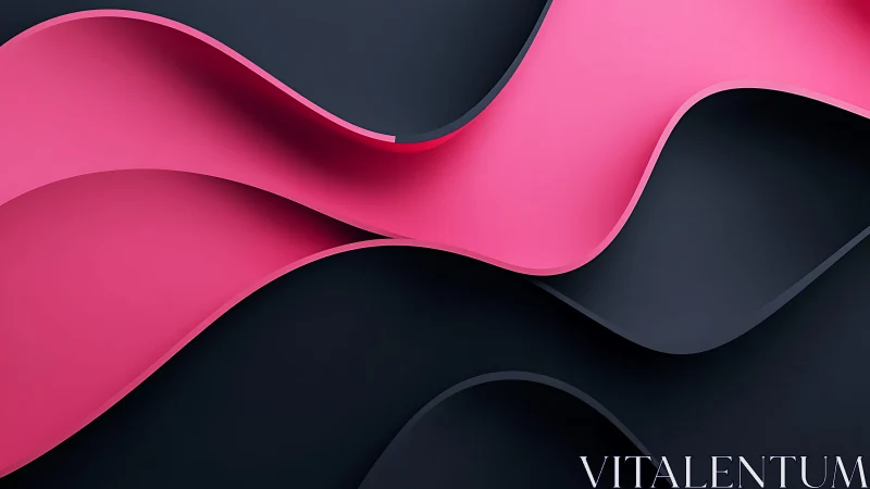 Flowing Pink and Black Abstract Curves in Modern Minimalist Style.