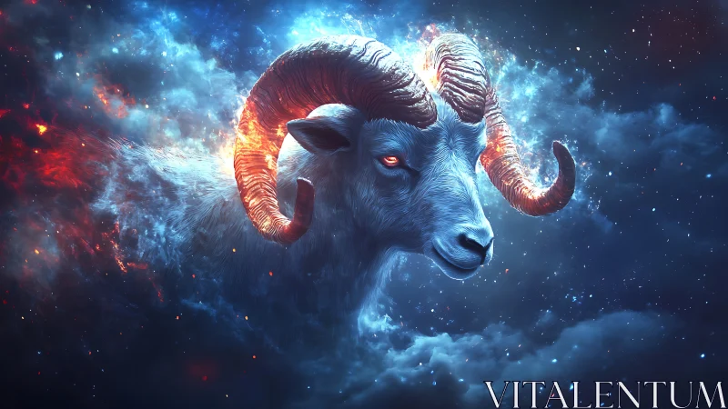 Cosmic ram head blazes through nebula with molten horns.