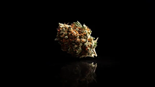 Isolated cannabis bud illuminated by dramatic low key lighting