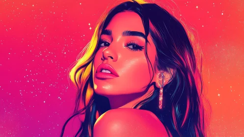 Neon-lit female portrait rendered in high-saturation digital vector