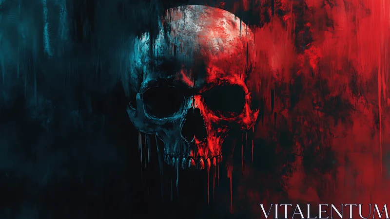 Skull divides cold blue shadow from burning red void