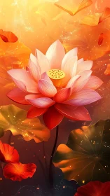 Digital rendering shows single lotus flower in warm light
