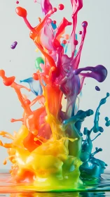 Vibrant rainbow paint splash erupts in energetic liquid motion