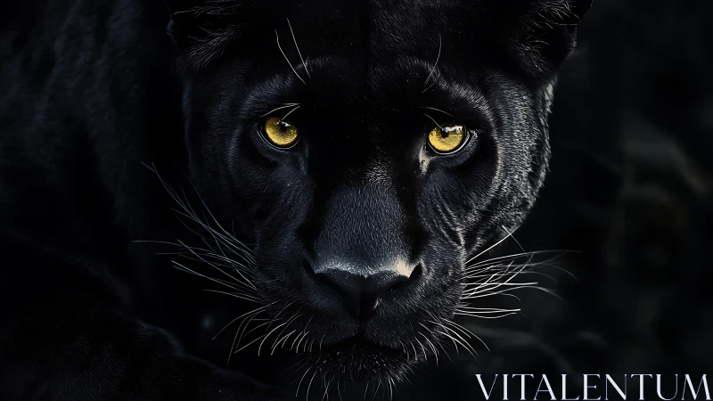 Black panther frontal head study with golden iris detail